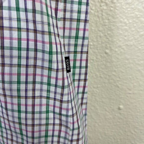 BOSS Hugo Boss Regular Fit Short Sleeve Plaid Button Down Shirt Men’s Sz M - Picture 5 of 9